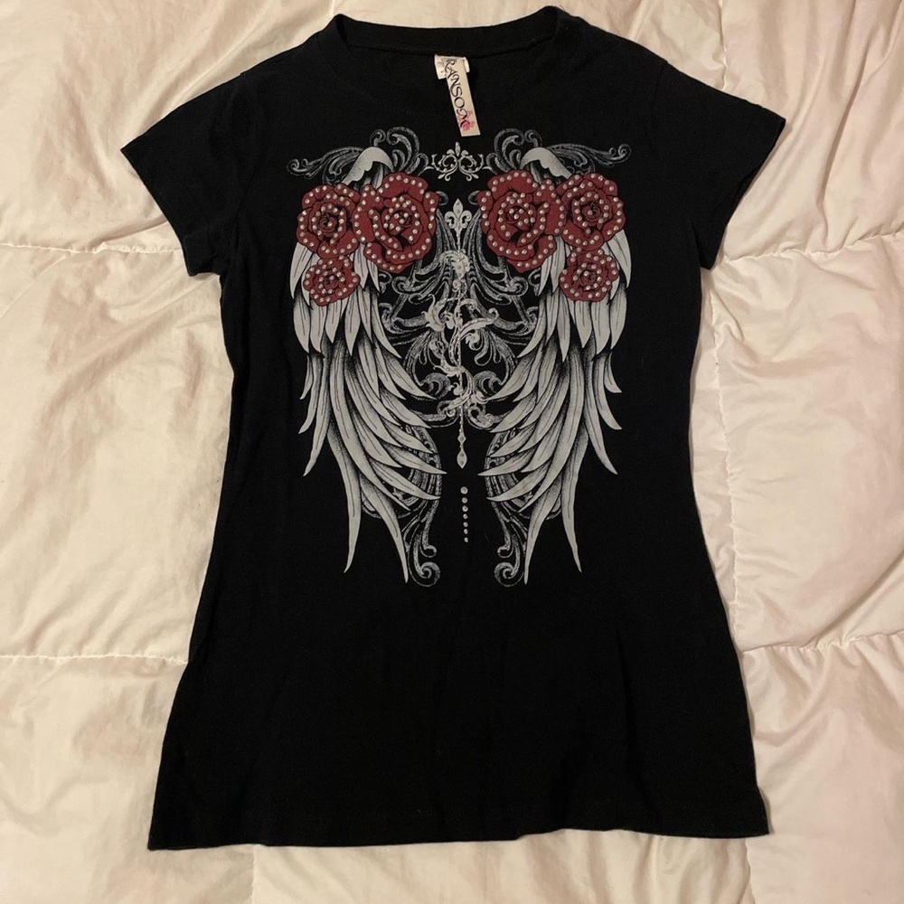 Affliction Black Graphic Tee with Red Accents